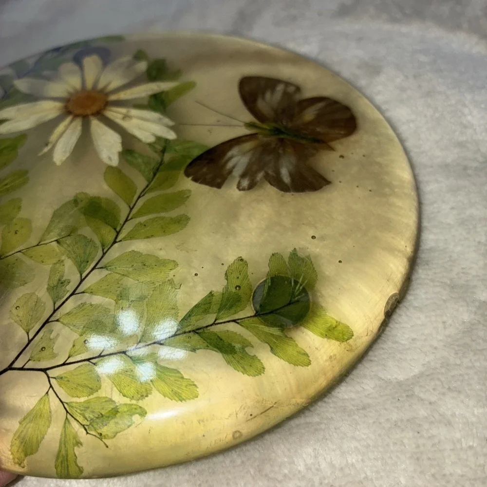 Lucite‎ Dry Daisy Ferns Butterfly Trivet Mid Century 1960s Vintage